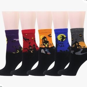 Wish Island 5pr Halloween Themed Cotton Crew Socks Size 5-7